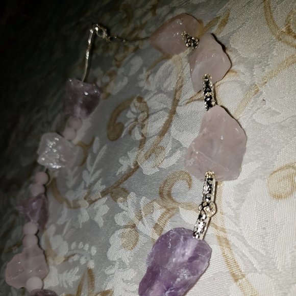 Handmade Pink and Purple Raw Quartz Necklace! - Picture 2 of 7